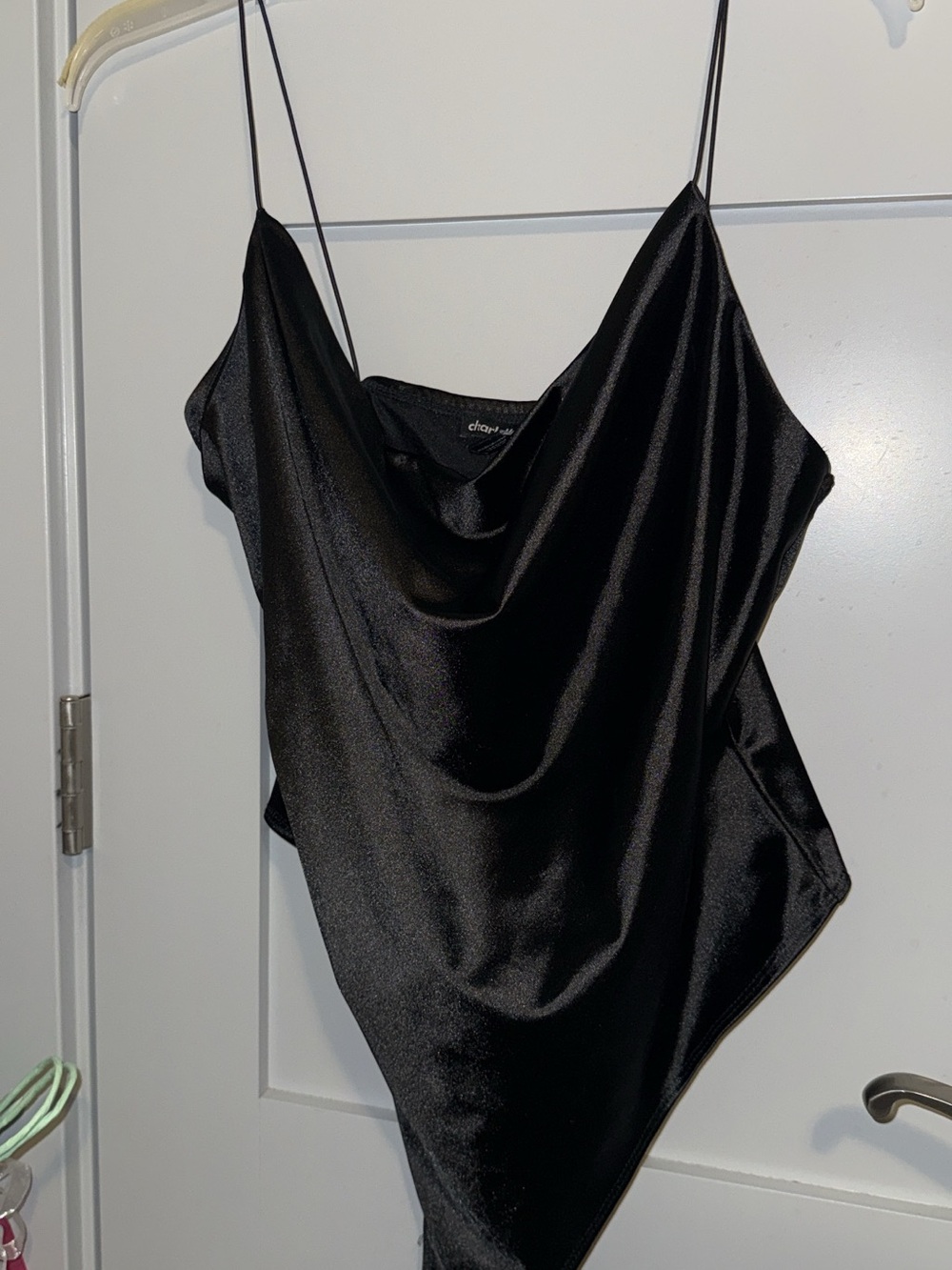 Satin Cowl Neck Camisole Bodysuit - Black
